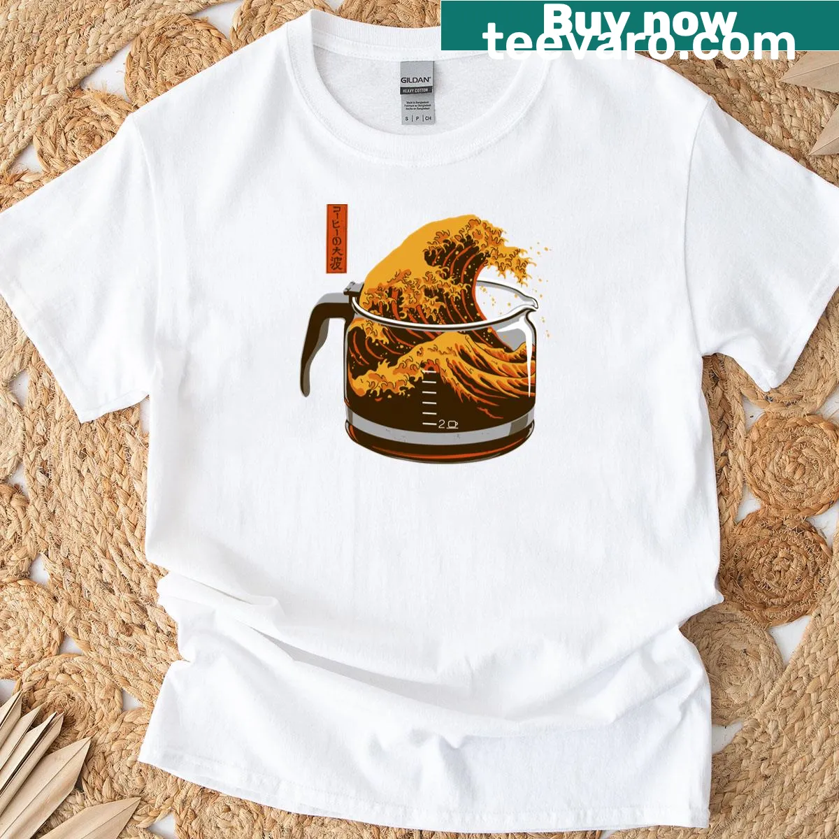 Illustration of coffee wave with cups in a fun design — on a men's t-shirt