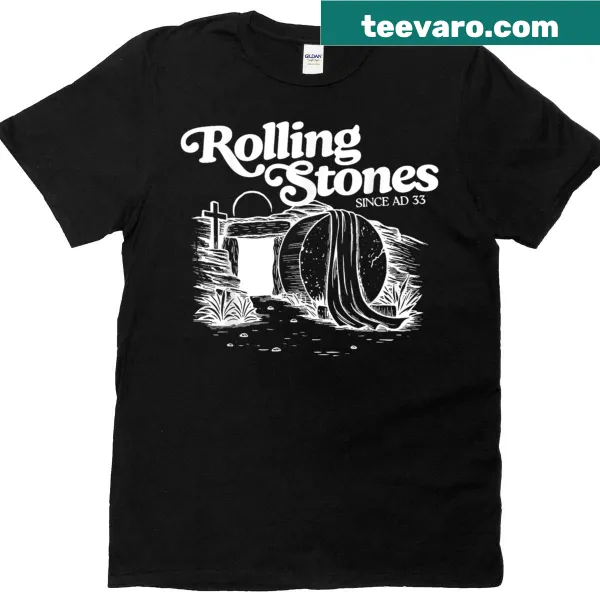 Retro Easter t-shirt with the phrase 'The Stone Was Rolled Away He Is Alive'