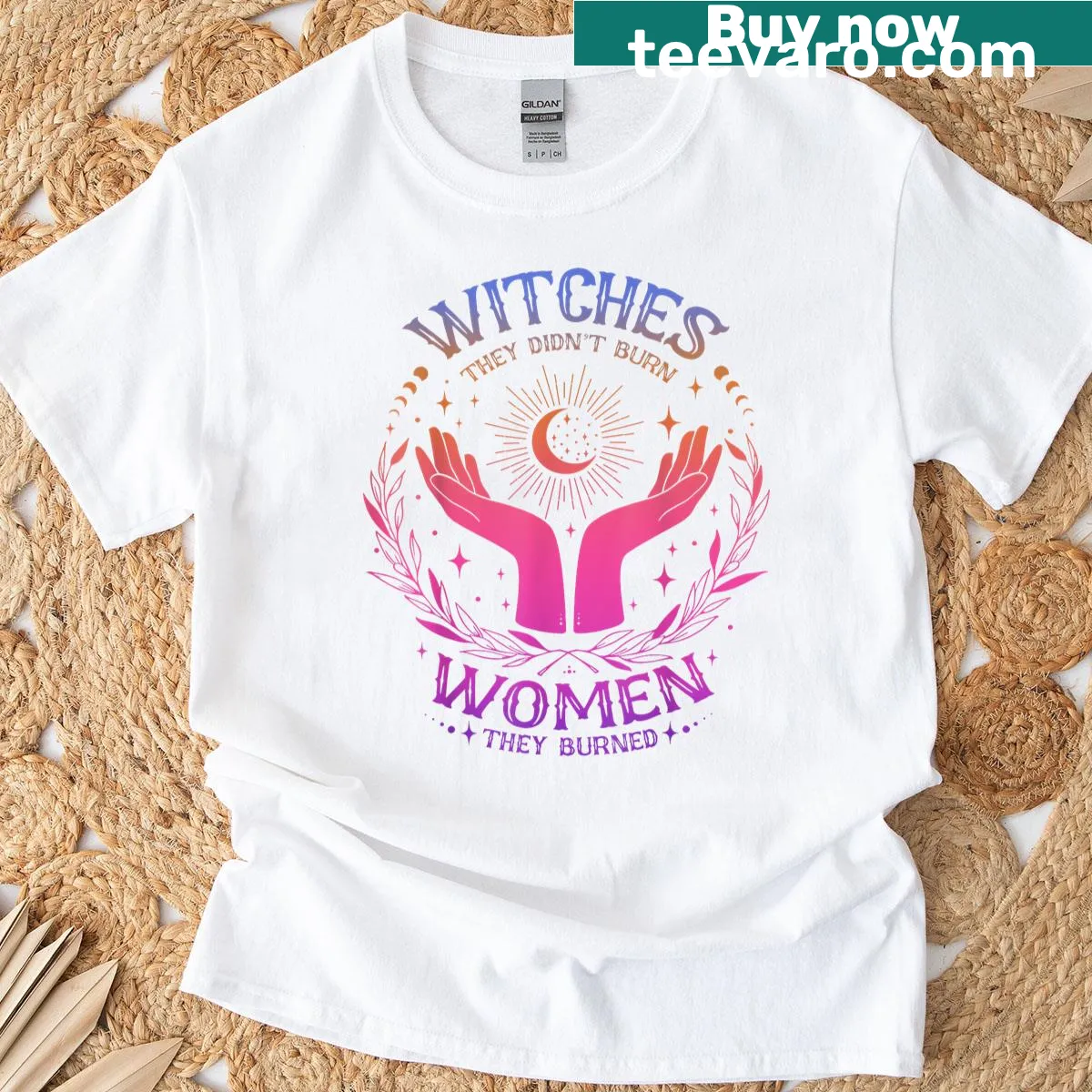 Bold typography design addressing women's rights and witch hunts. — on a men's t-shirt
