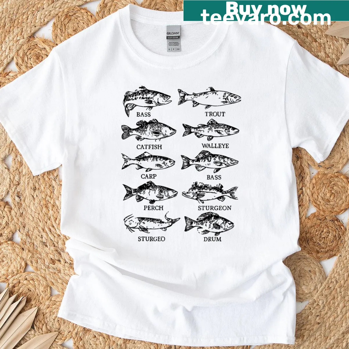Funny T-shirt for toddlers featuring illustrations of freshwater fish — on a men's t-shirt