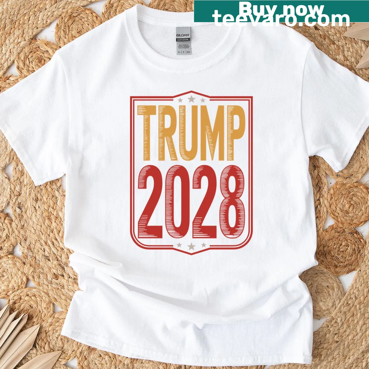 Trump 2028 graphic T-shirt with bold typography — on a men's t-shirt