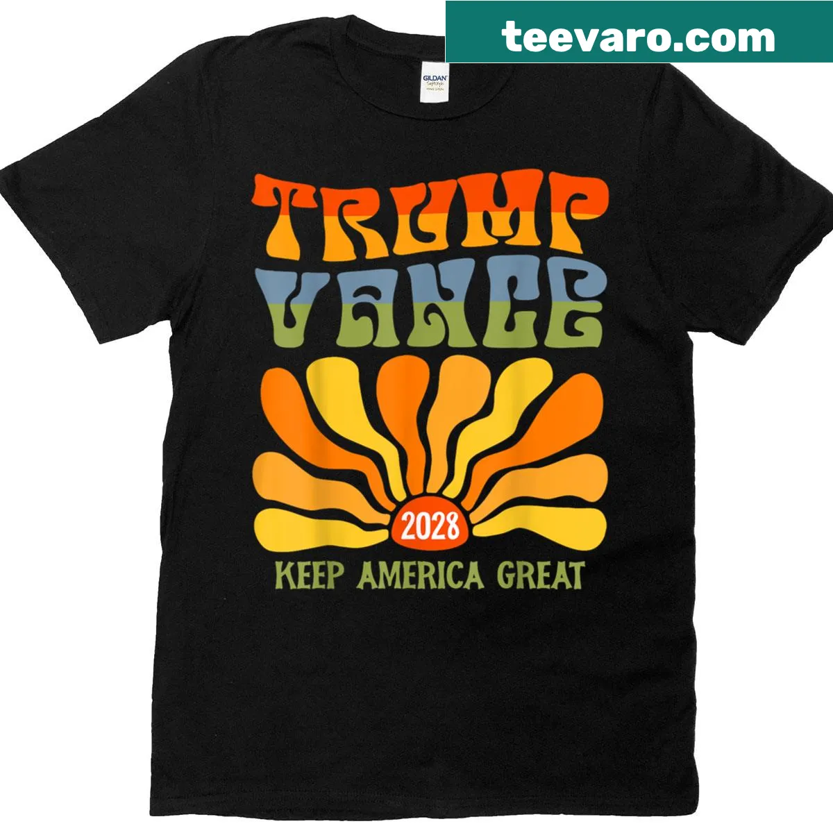 Trump 2028 re-election shirt with US flag and campaign graphics — on a men's t-shirt