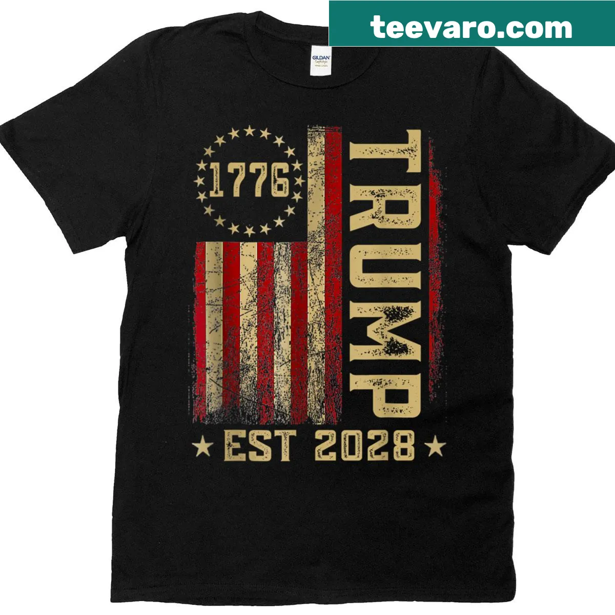 Vintage Trump 2028 T-shirt with American flag graphics — on a men's t-shirt
