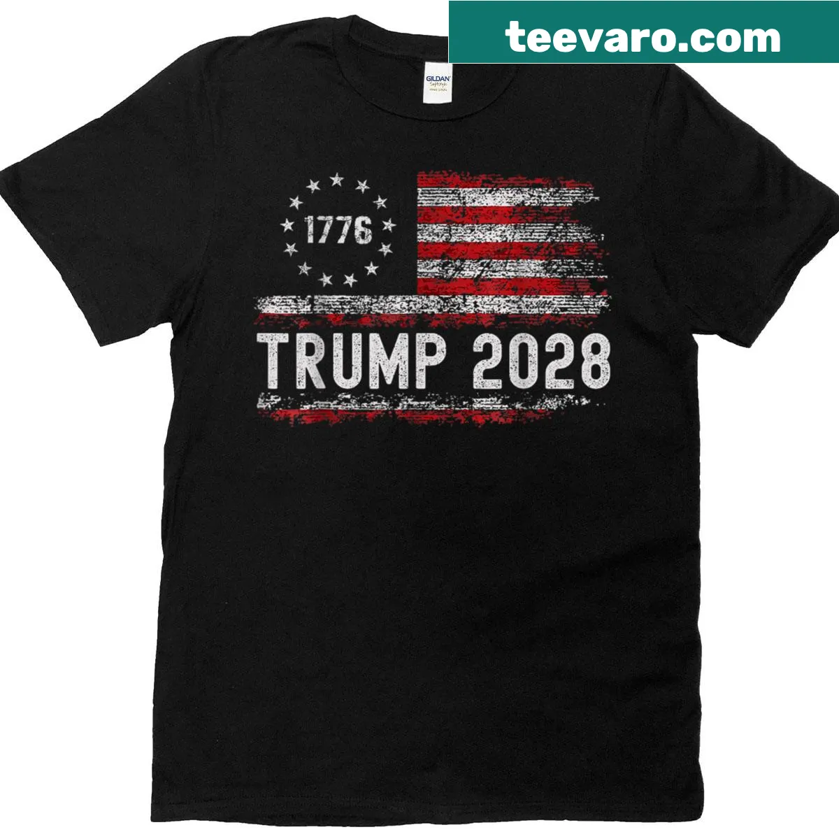Vote Donald Trump graphic T-shirt with American flag — on a men's t-shirt
