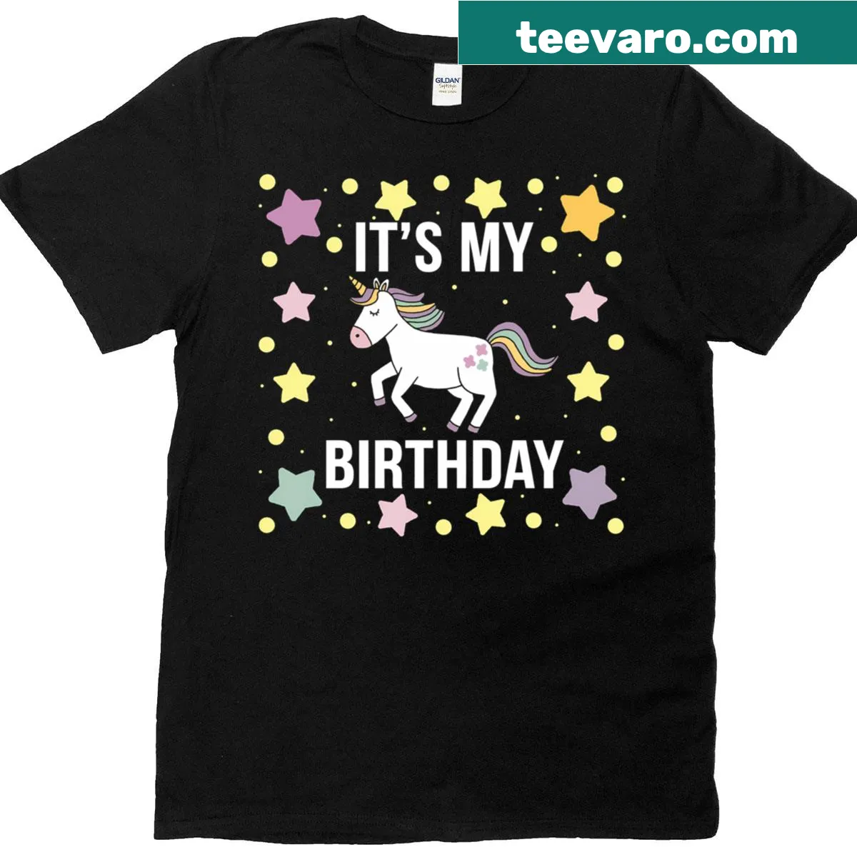 Unicorn birthday t-shirt with text It's My Birthday — on a men's t-shirt