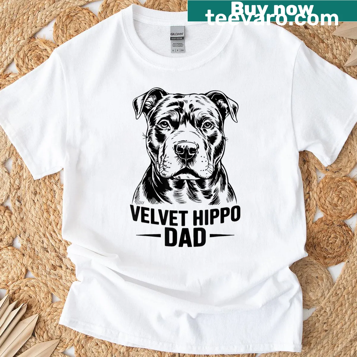 Illustrated pitbull graphic T-shirt for dog lovers — on a men's t-shirt