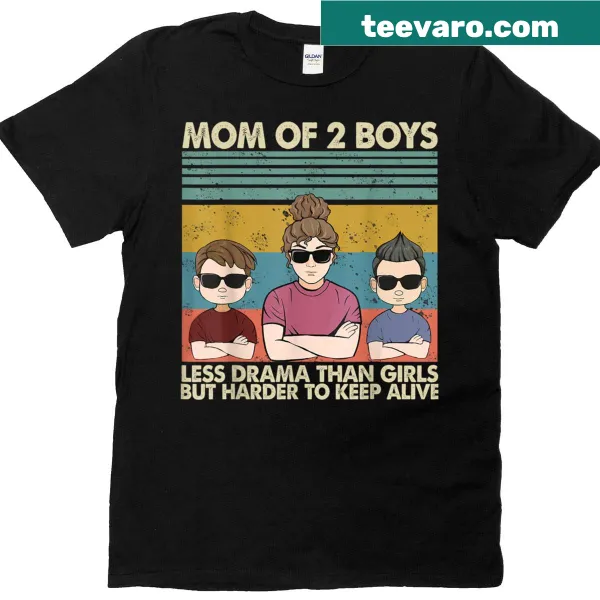 Vintage mom T-shirt with playful text about raising two boys