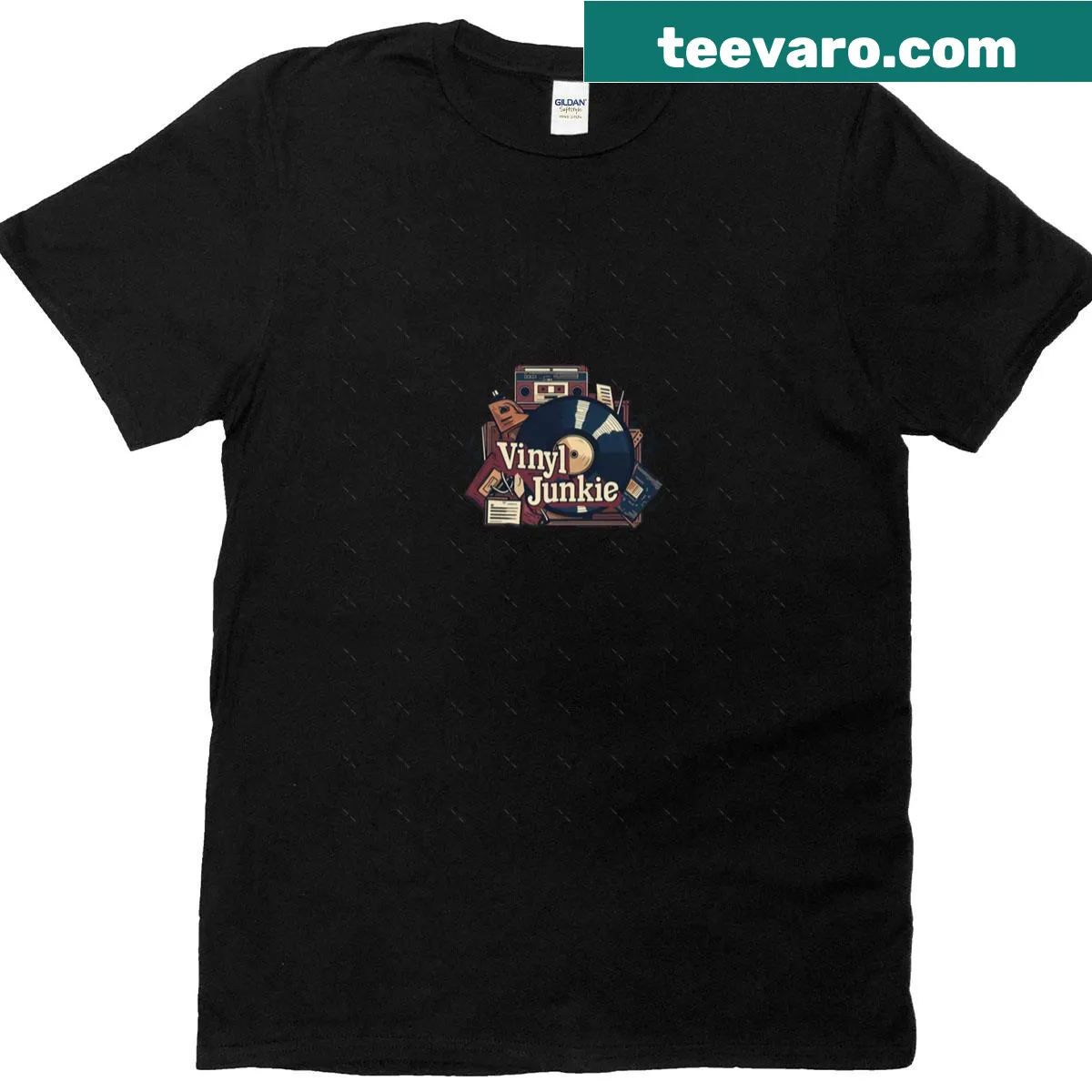 Oversized grunge T-shirt for music lovers featuring a vinyl records graphic. — on a men's t-shirt