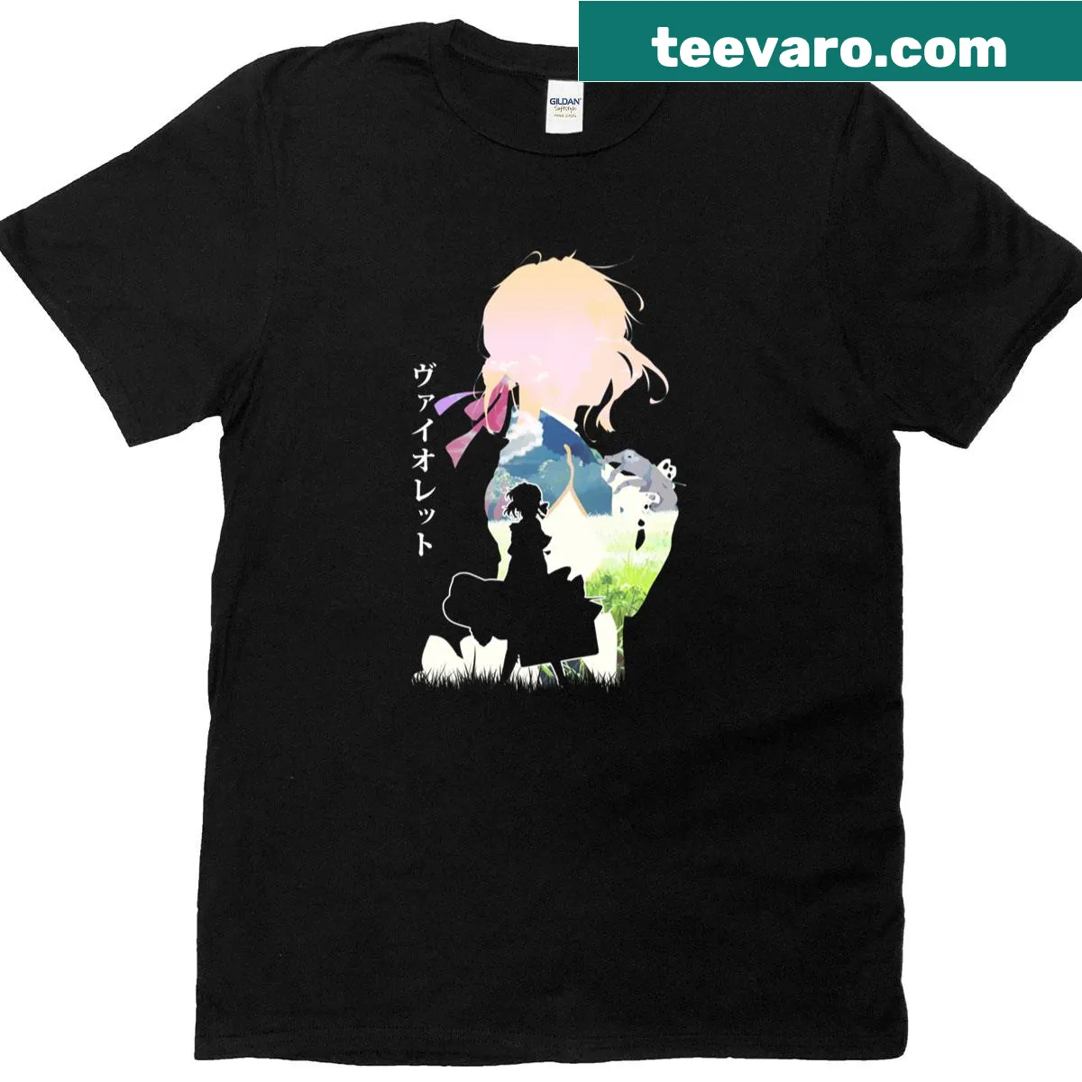 Illustrative t-shirt capturing the essence of Violet Evergarden — on a men's t-shirt
