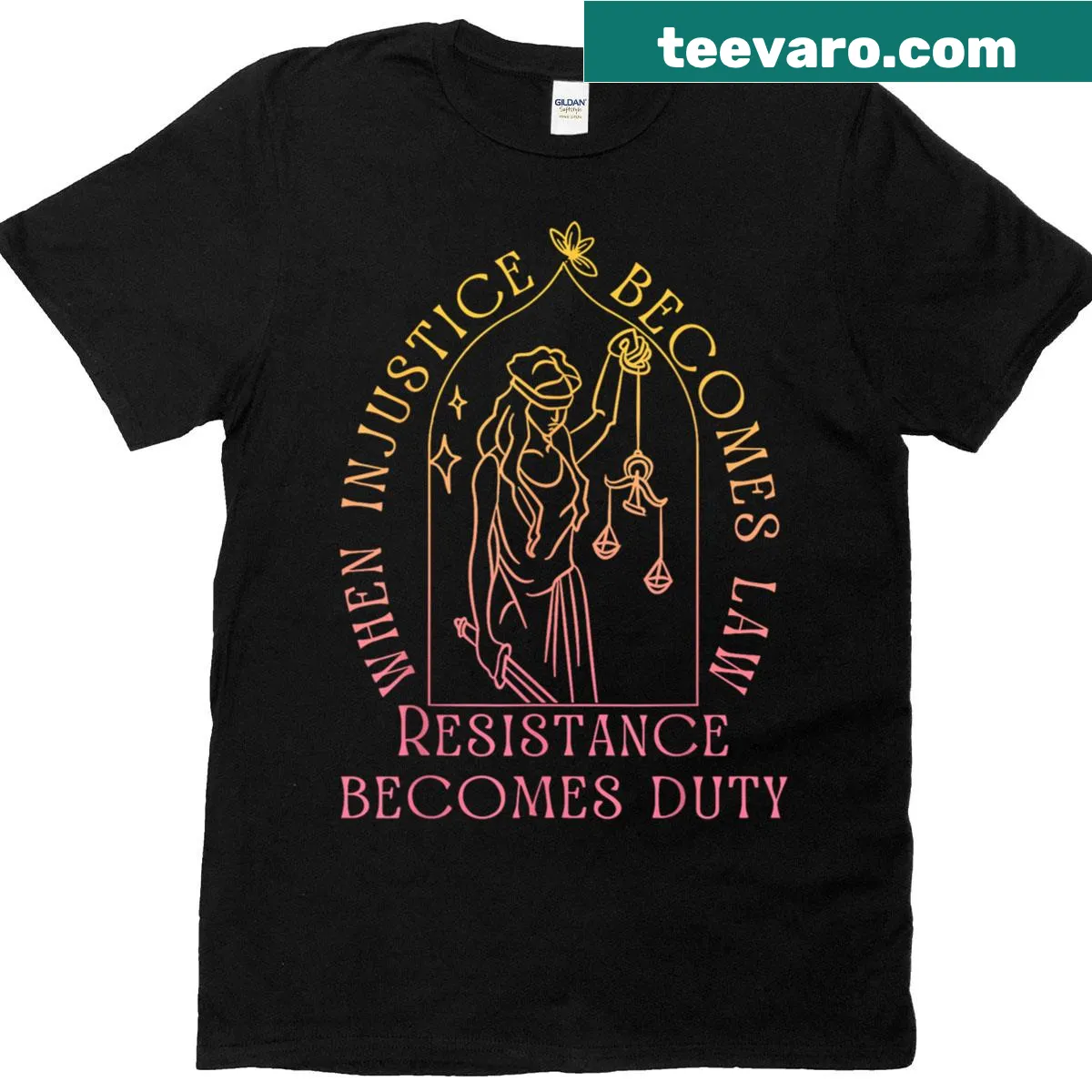 T-shirt with RBG quote on justice and resistance — on a men's t-shirt