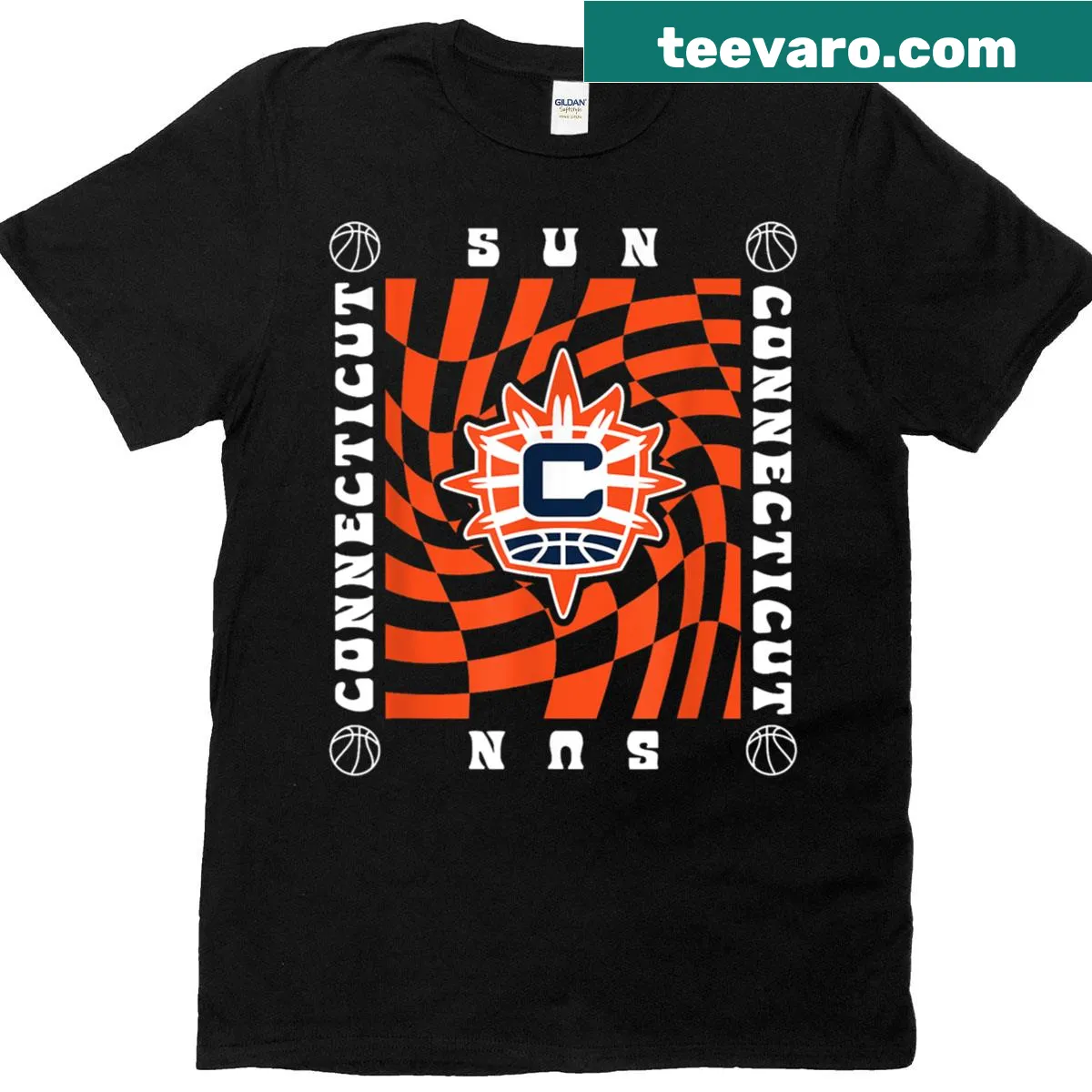 Retro Connecticut Sun checkerboard graphic T-shirt — on a men's t-shirt