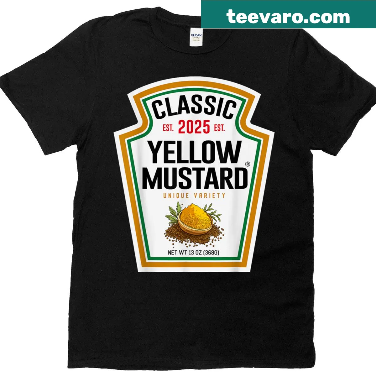 Whimsical mustard-themed Halloween costume T-shirt — on a men's t-shirt