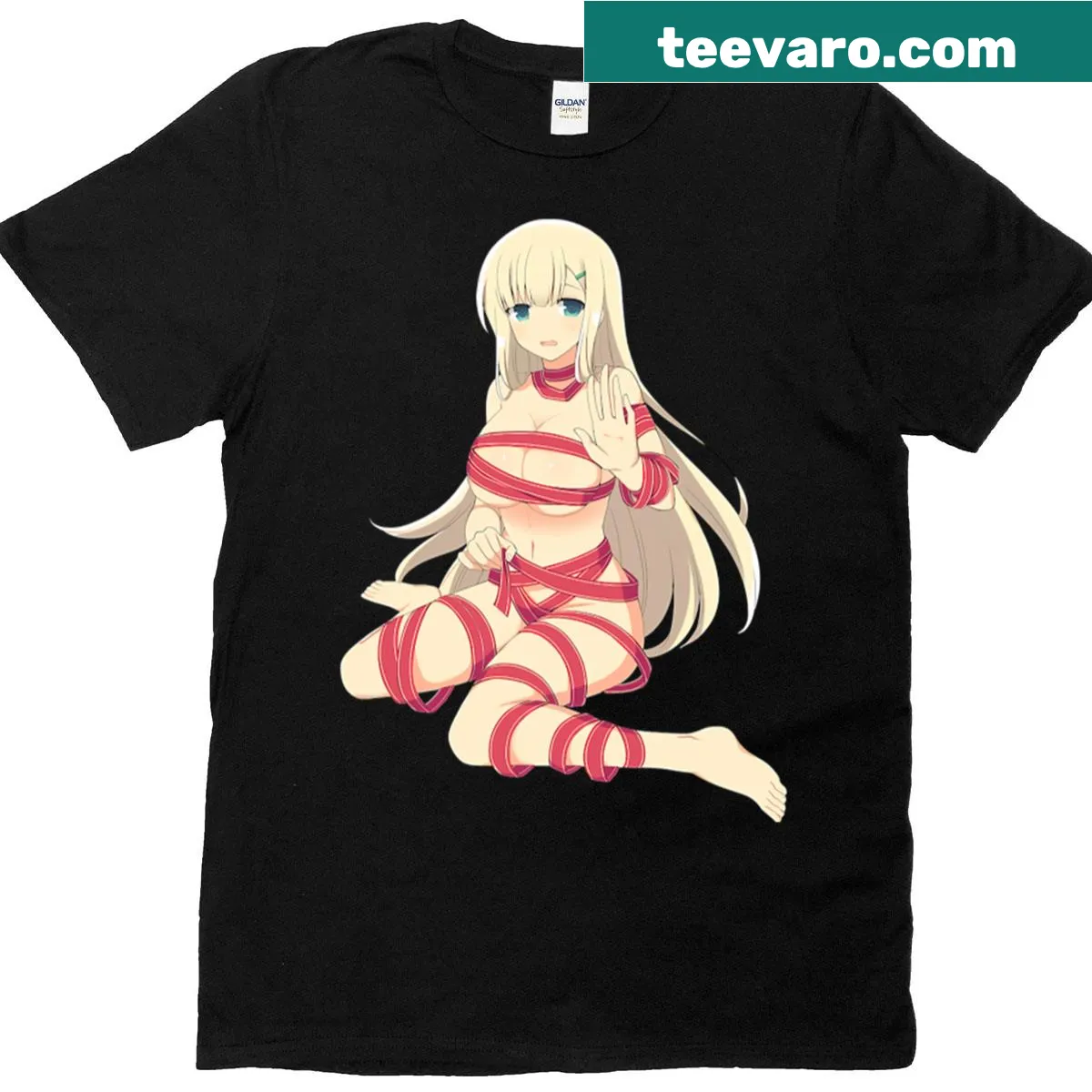 Anime girl graphic t-shirt inspired by Senran Kagura — on a men's t-shirt