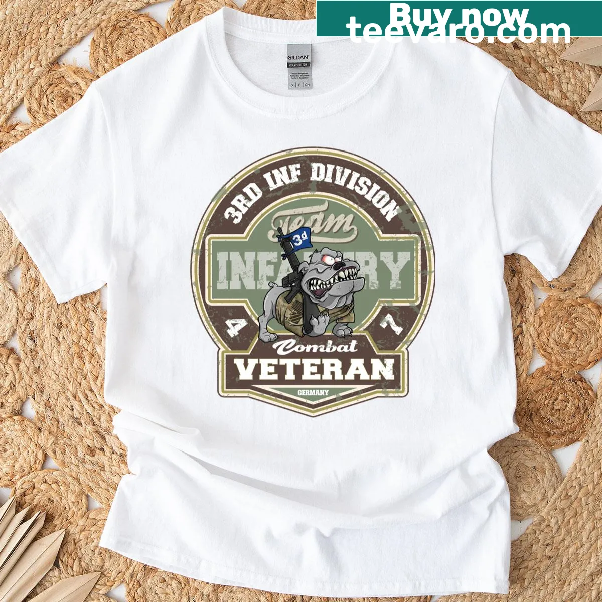 T-shirt honoring 3rd Infantry Division veterans with badge-style graphic — on a men's t-shirt