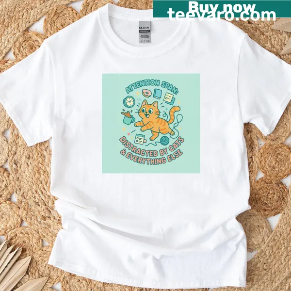 Cute cat illustration promoting neurodiversity on a T-shirt.