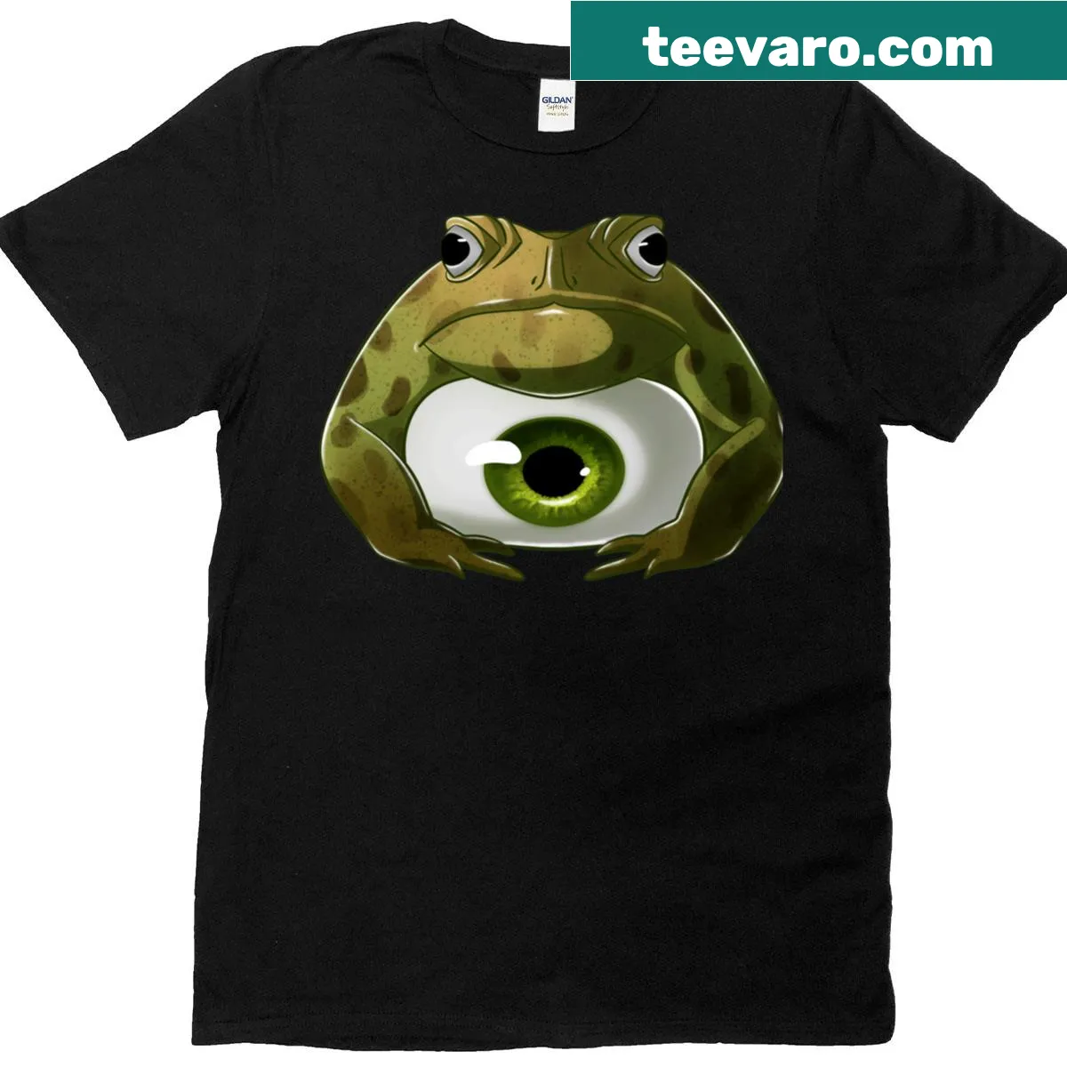 Illustration of a cartoon toad with large eyes on an oversized t-shirt — on a men's t-shirt