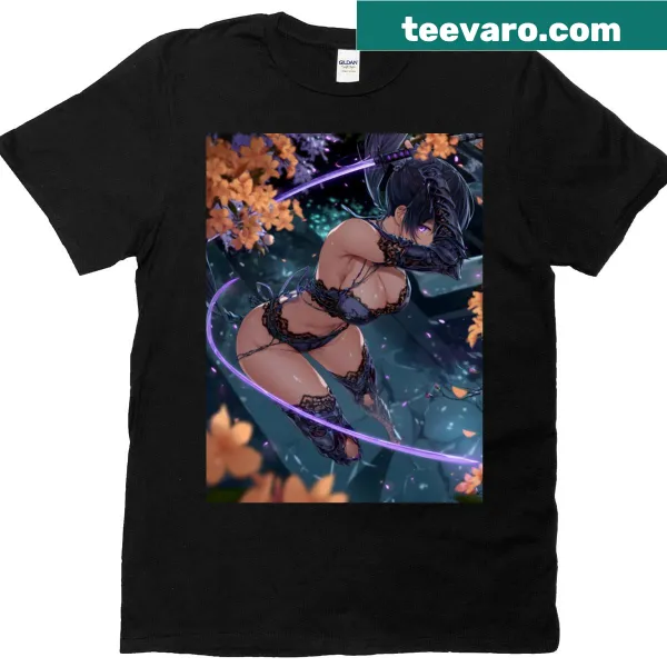 Anime t-shirt featuring a female warrior with a sword