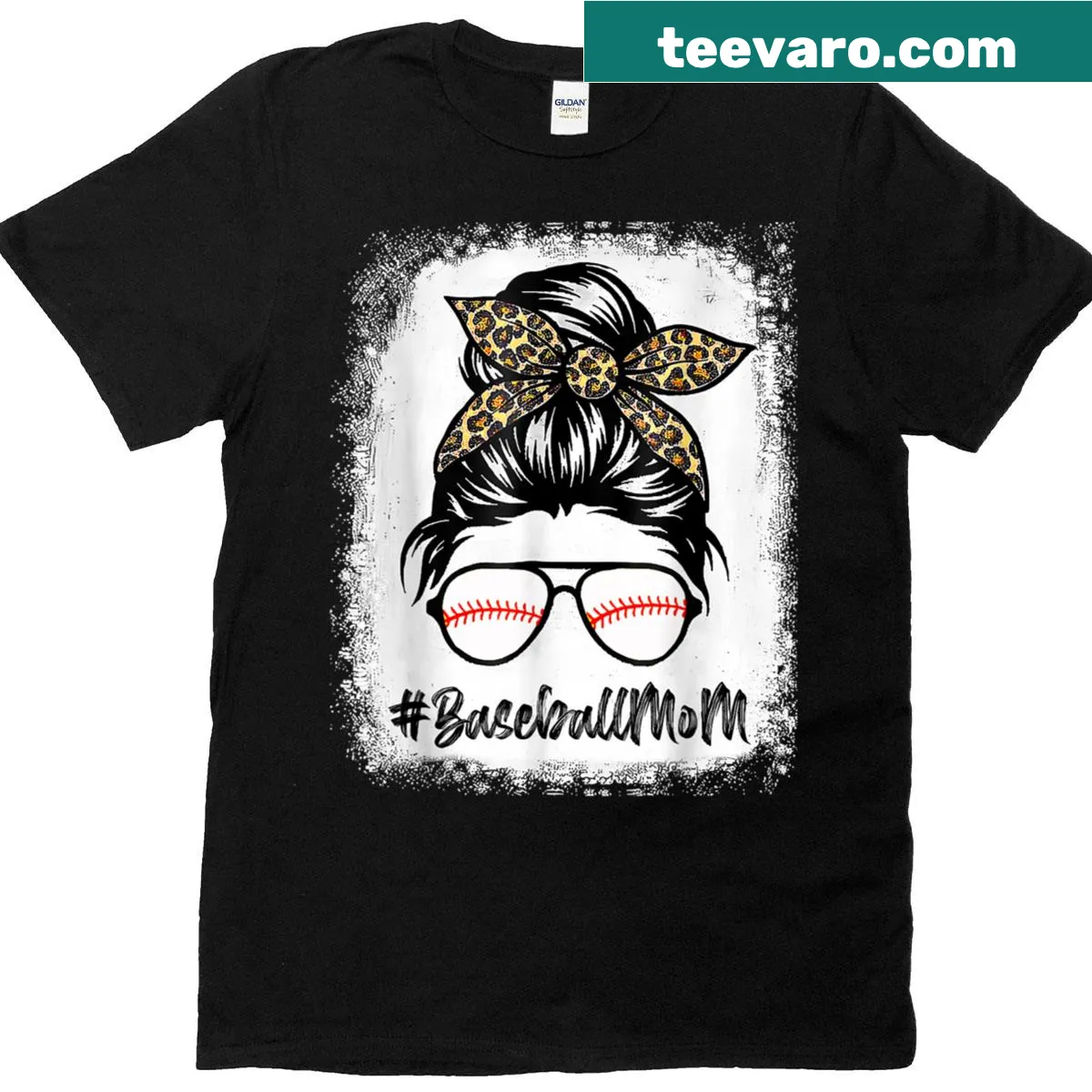 Stylish baseball mama t-shirt with leopard print design — on a men's t-shirt