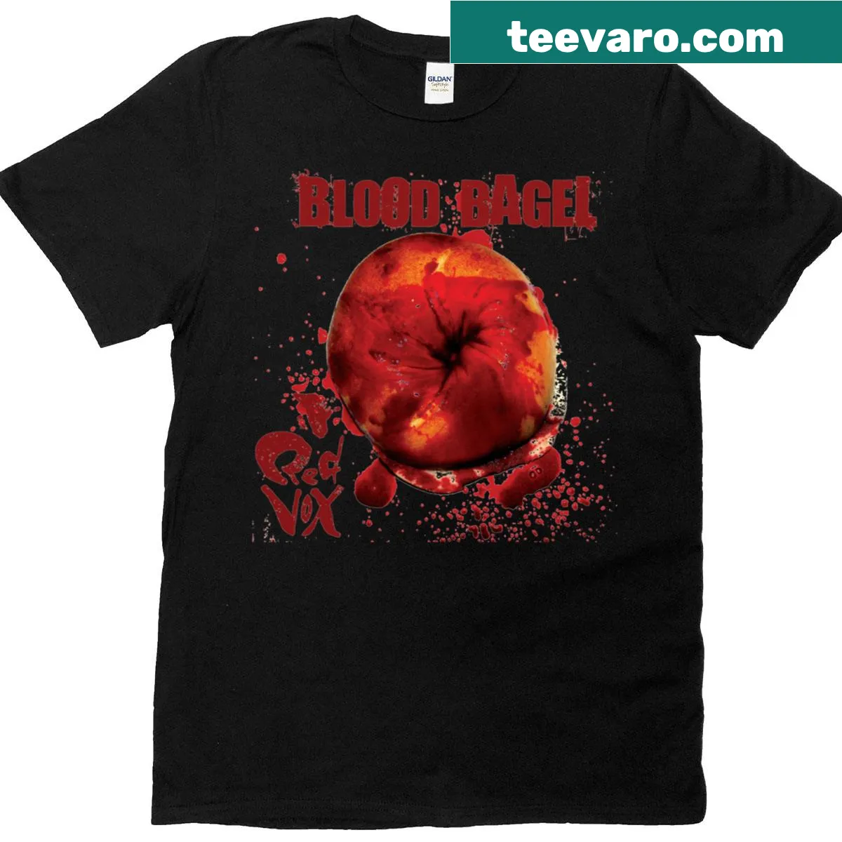 Oversized T-shirt with 'Blood Bagel' humorous text — on a men's t-shirt