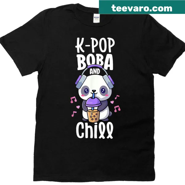 Kawaii t-shirt featuring boba tea and K-pop theme