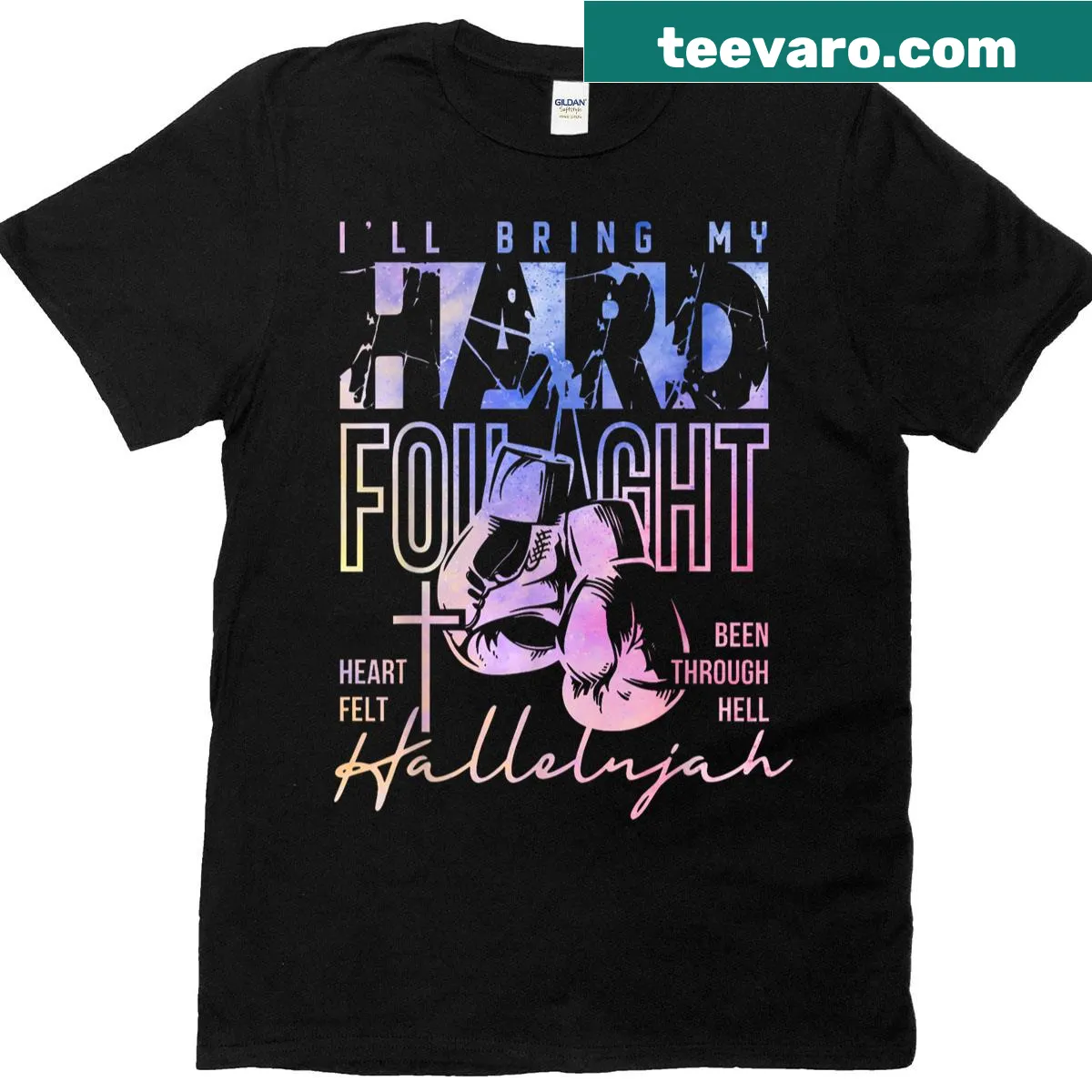Inspirational T-shirt featuring 'Hard Fought Hallelujah' text design — on a men's t-shirt