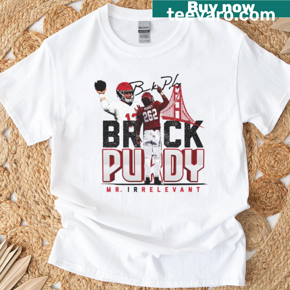 Illustration of Brock Purdy on San Francisco football t-shirt — on a men's t-shirt