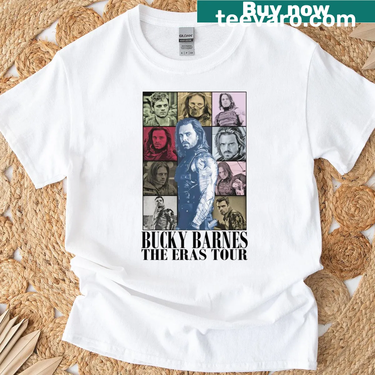 Bucky Barnes Thunderbolt film graphic t-shirt — on a men's t-shirt