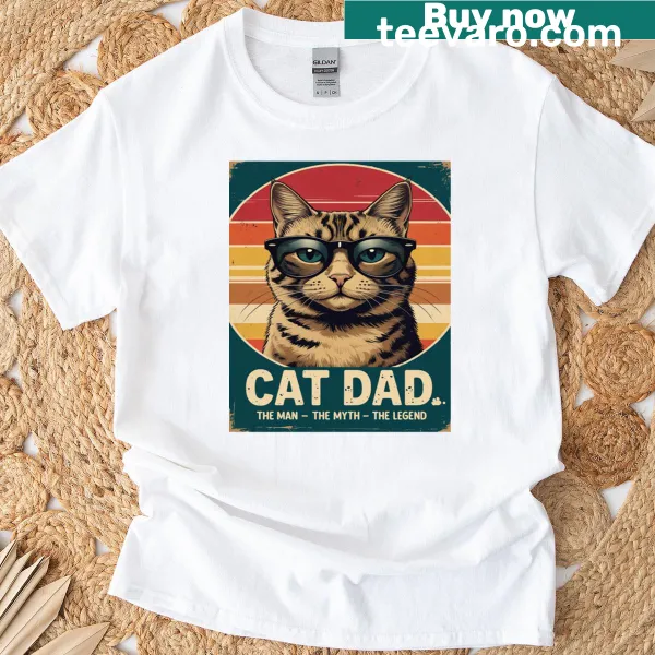 Retro style t-shirt for cat dads with funny cat graphics