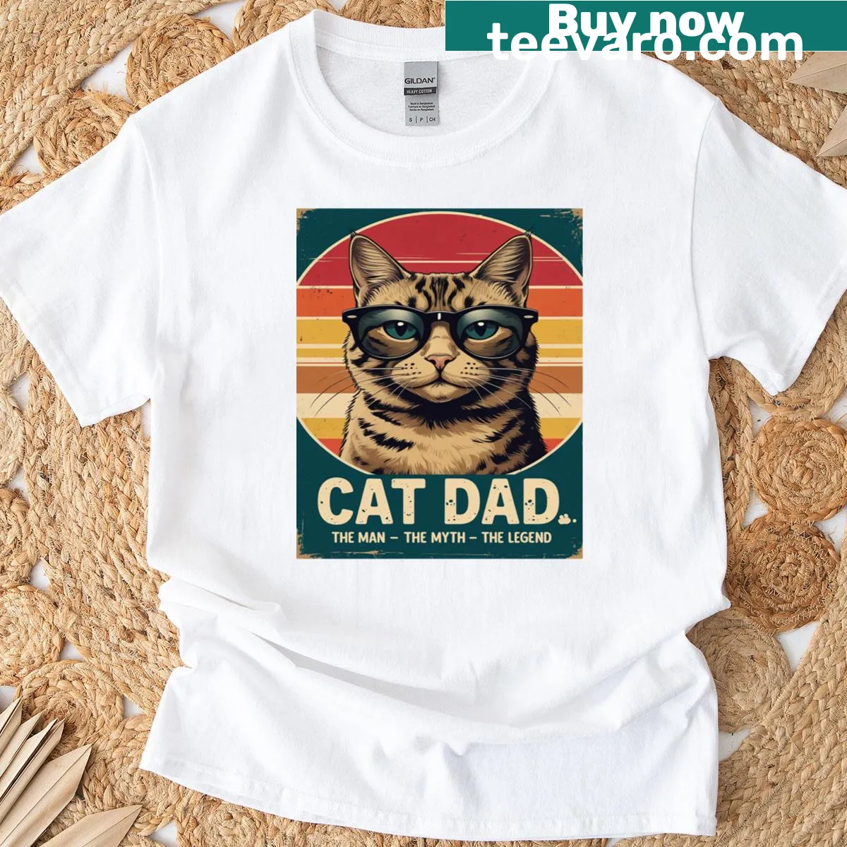 Retro style t-shirt for cat dads with funny cat graphics — on a men's t-shirt