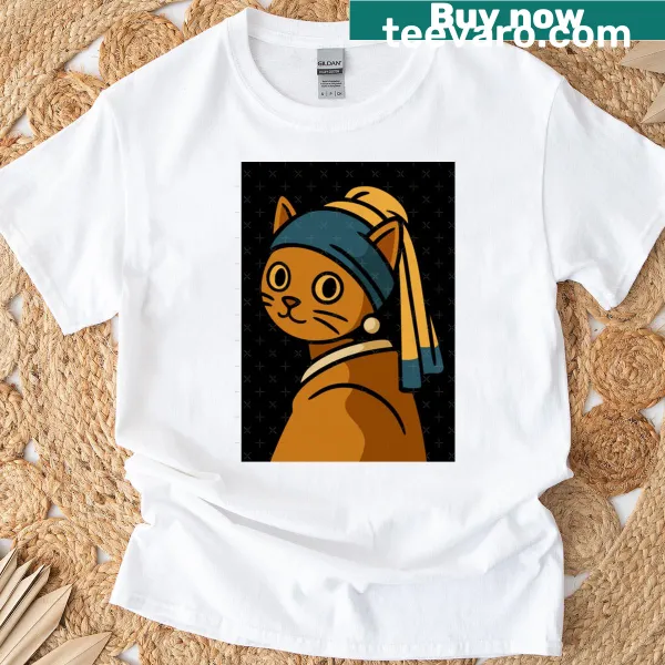 Whimsical cat reinterpretation of classic art t-shirt