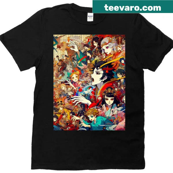 Celestial-themed graphic t-shirt with music notes and stars