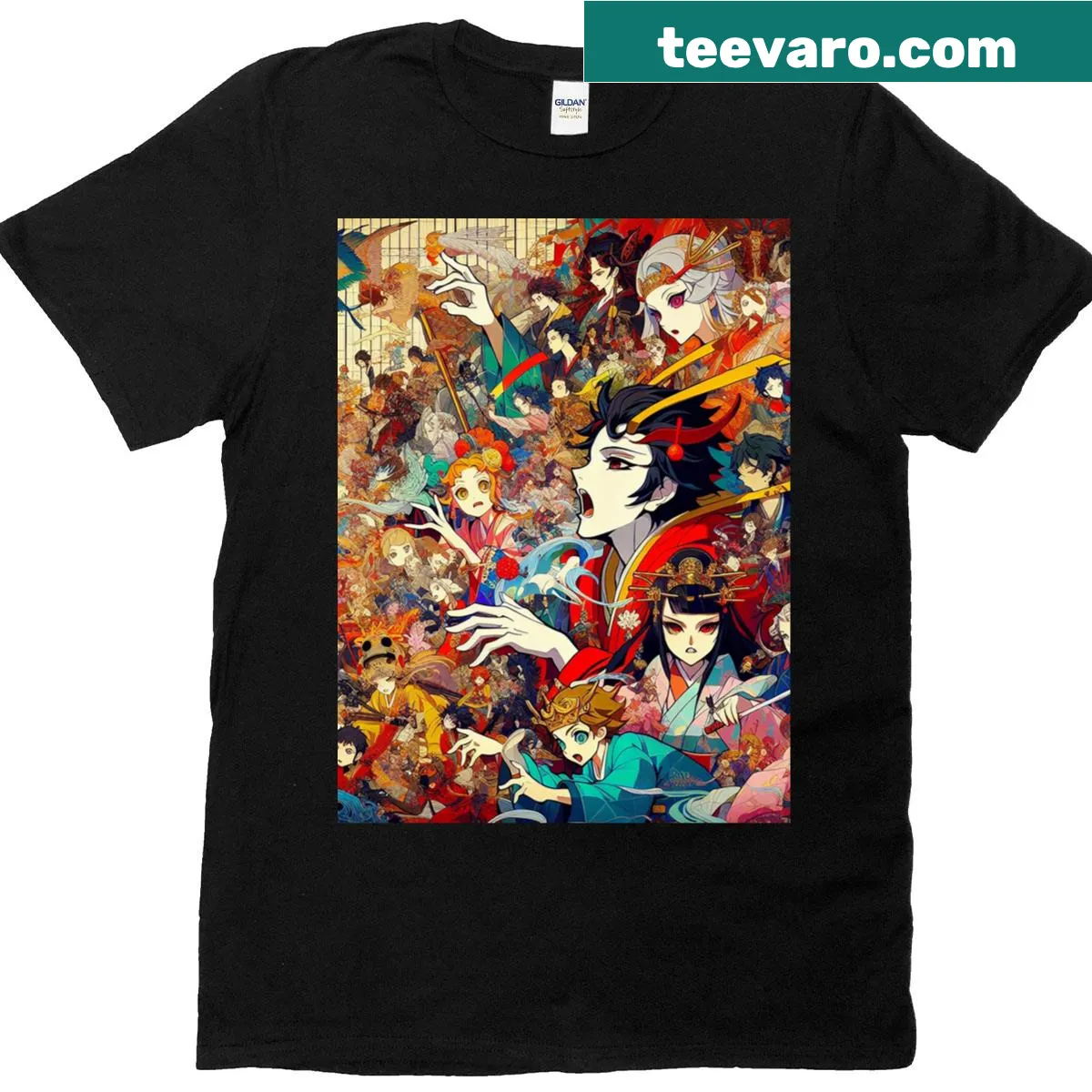 Celestial-themed graphic t-shirt with music notes and stars — on a men's t-shirt