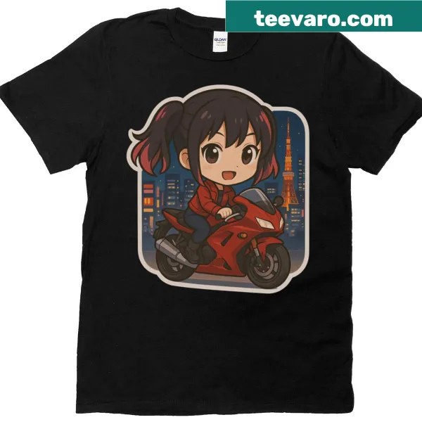 Oversized t-shirt featuring a graphic of a girl riding a bicycle in the city