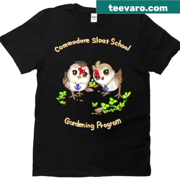 Supportive t-shirt featuring a gardening program graphic for Commodore Sloat School