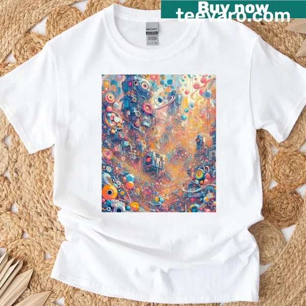 Abstract typography t-shirt with cosmic kaleidoscope design