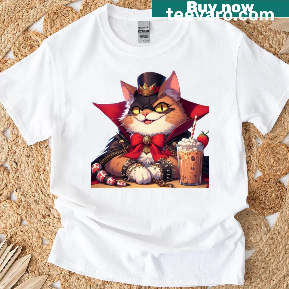 Cartoon Count Catula holding cocoa treat t-shirt — on a men's t-shirt