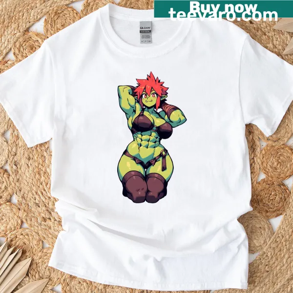 Cartoon orc girl flexing muscles t-shirt