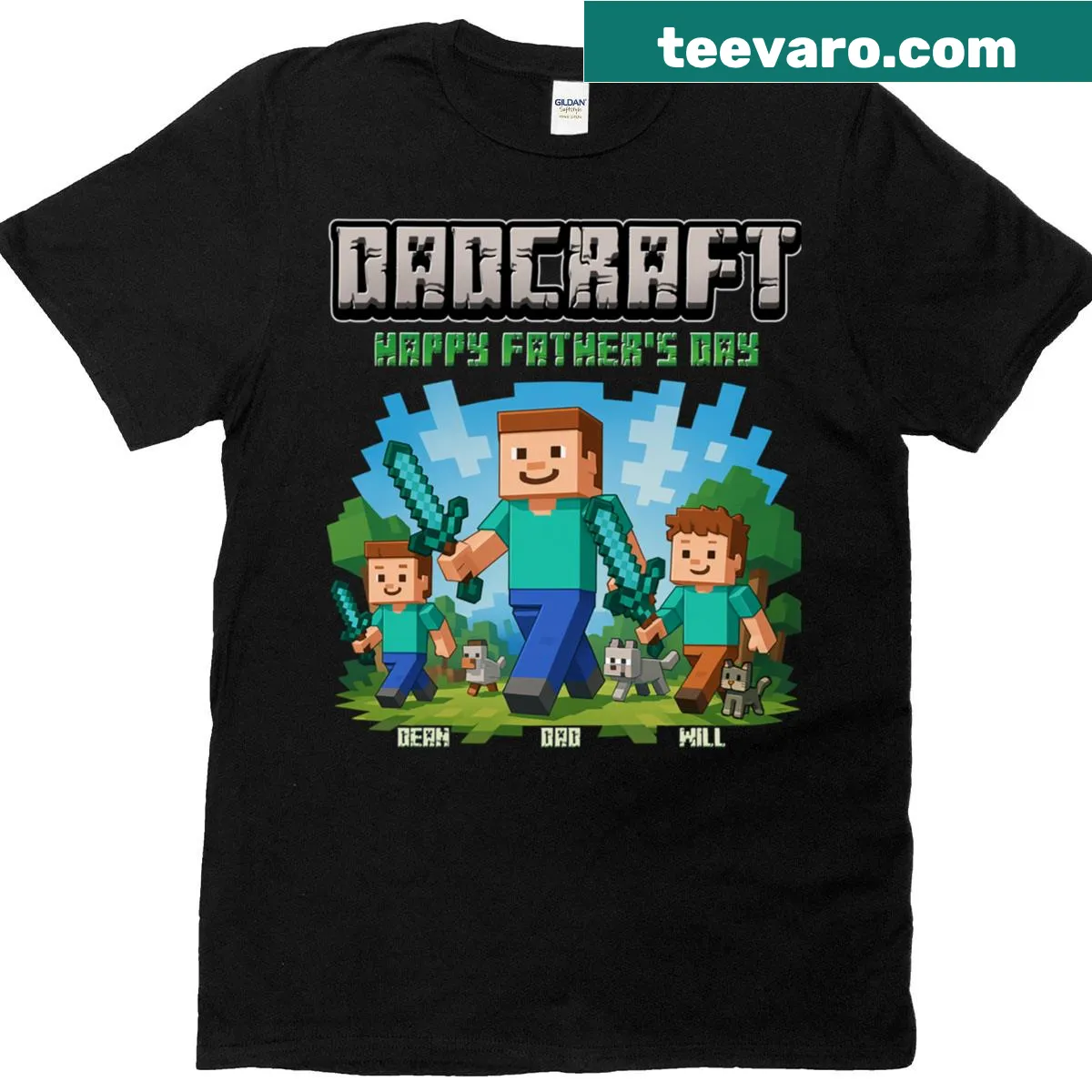 Funny Minecraft-themed Father's Day t-shirt for dads — on a men's t-shirt