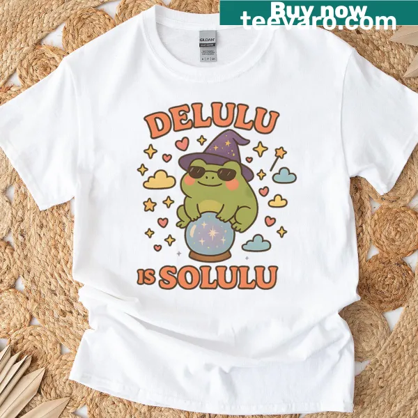 Cute frog wizard illustration on a whimsical t-shirt