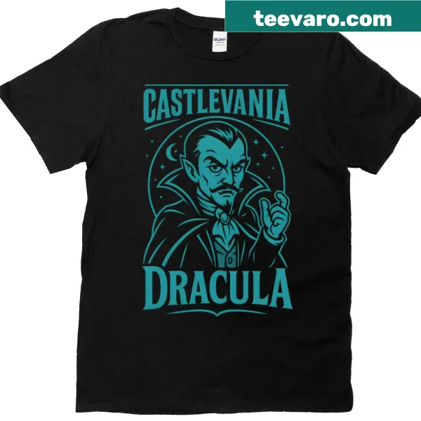 Cute Dracula cartoon t-shirt in light blue for kids