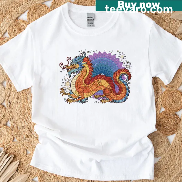 Illustrated T-shirt design featuring a dragon