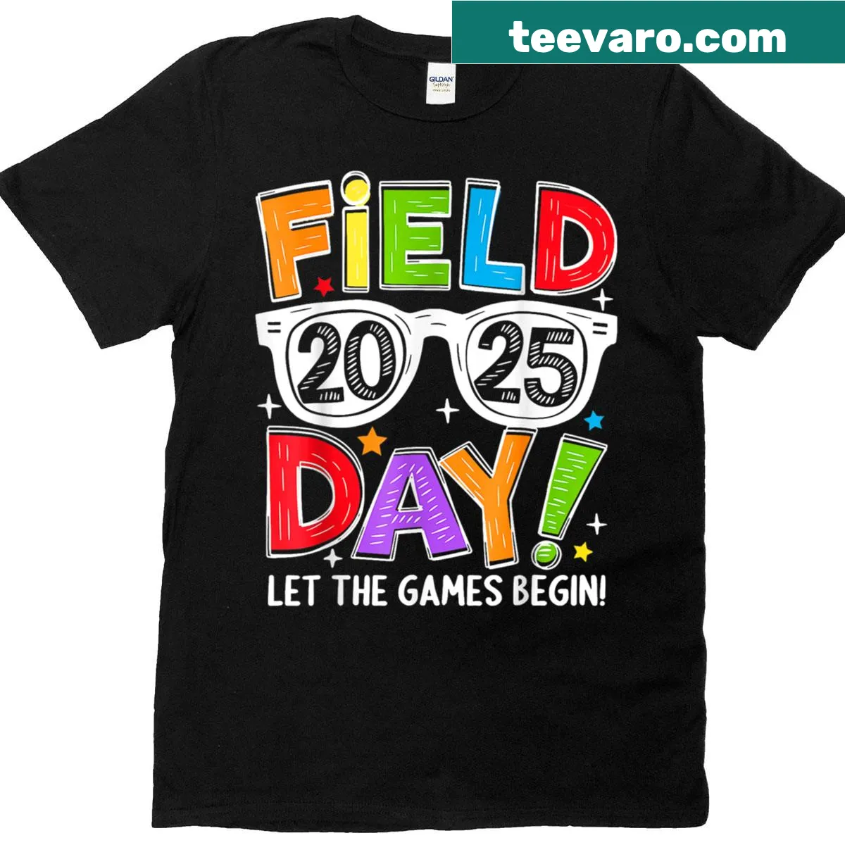 Field Day t-shirt with playful 'Let The Game Begin' text — on a men's t-shirt