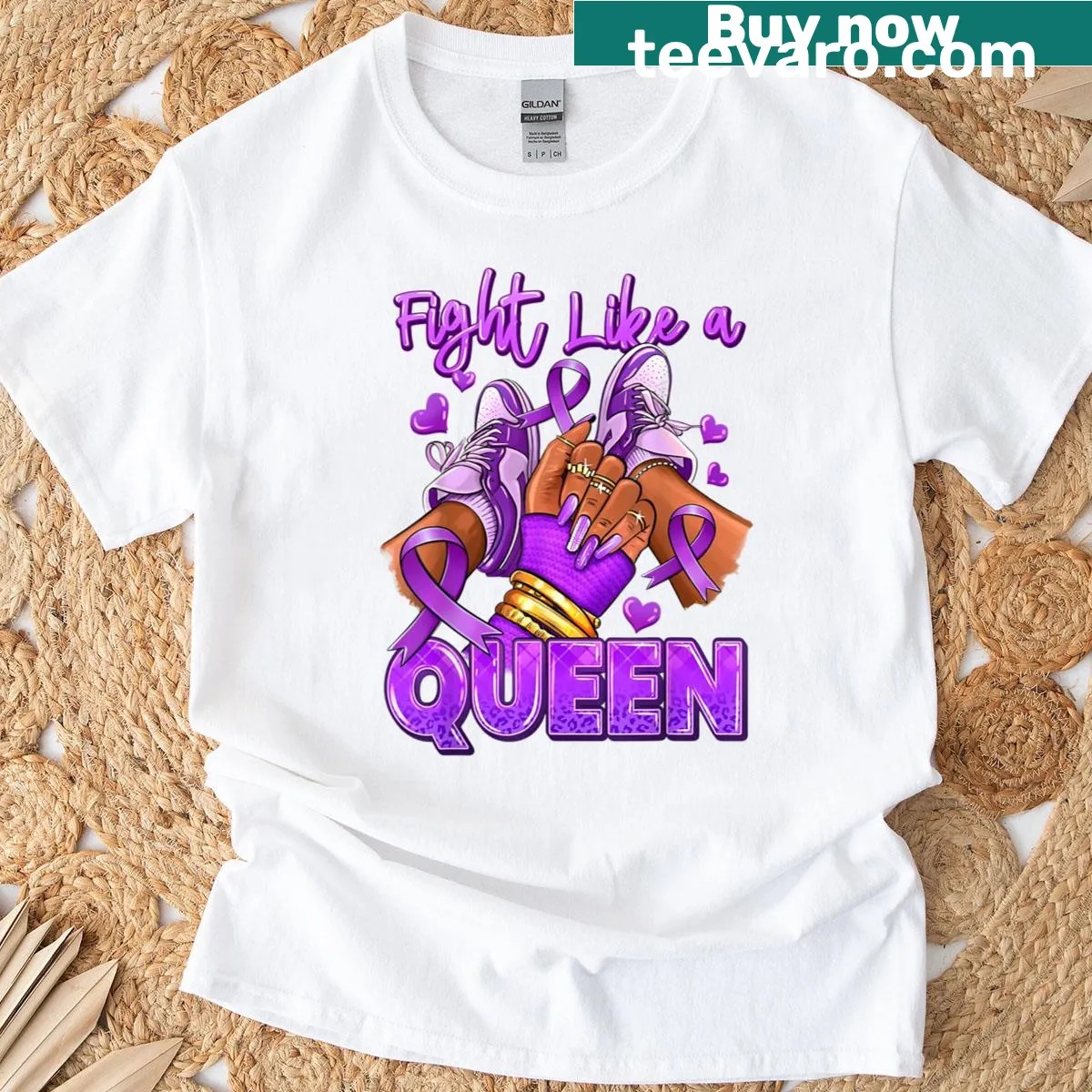 Inspirational 'Fight Like A Queen' typography for Lupus awareness. — on a men's t-shirt
