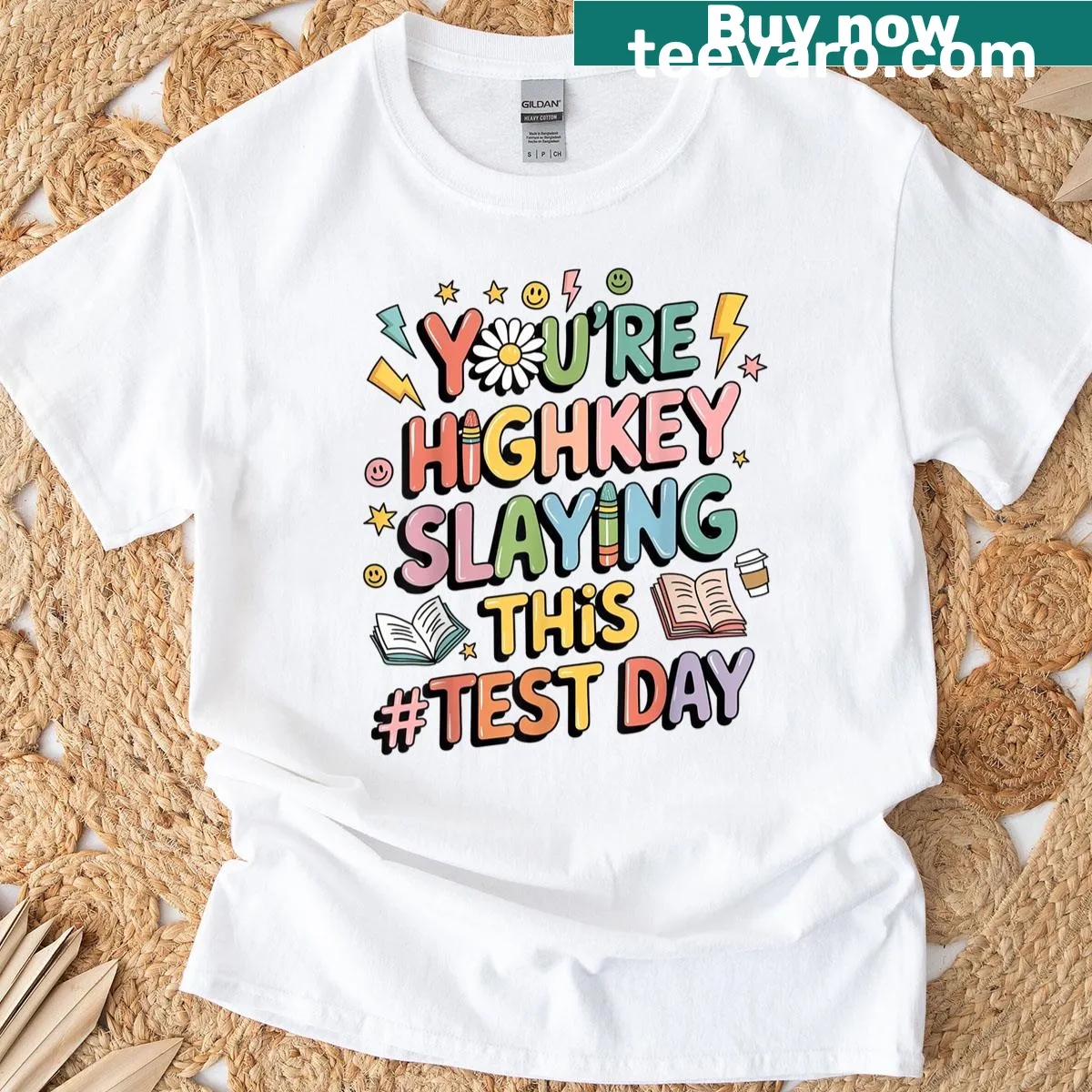 Teacher t-shirt with humorous test day encouragement — on a men's t-shirt
