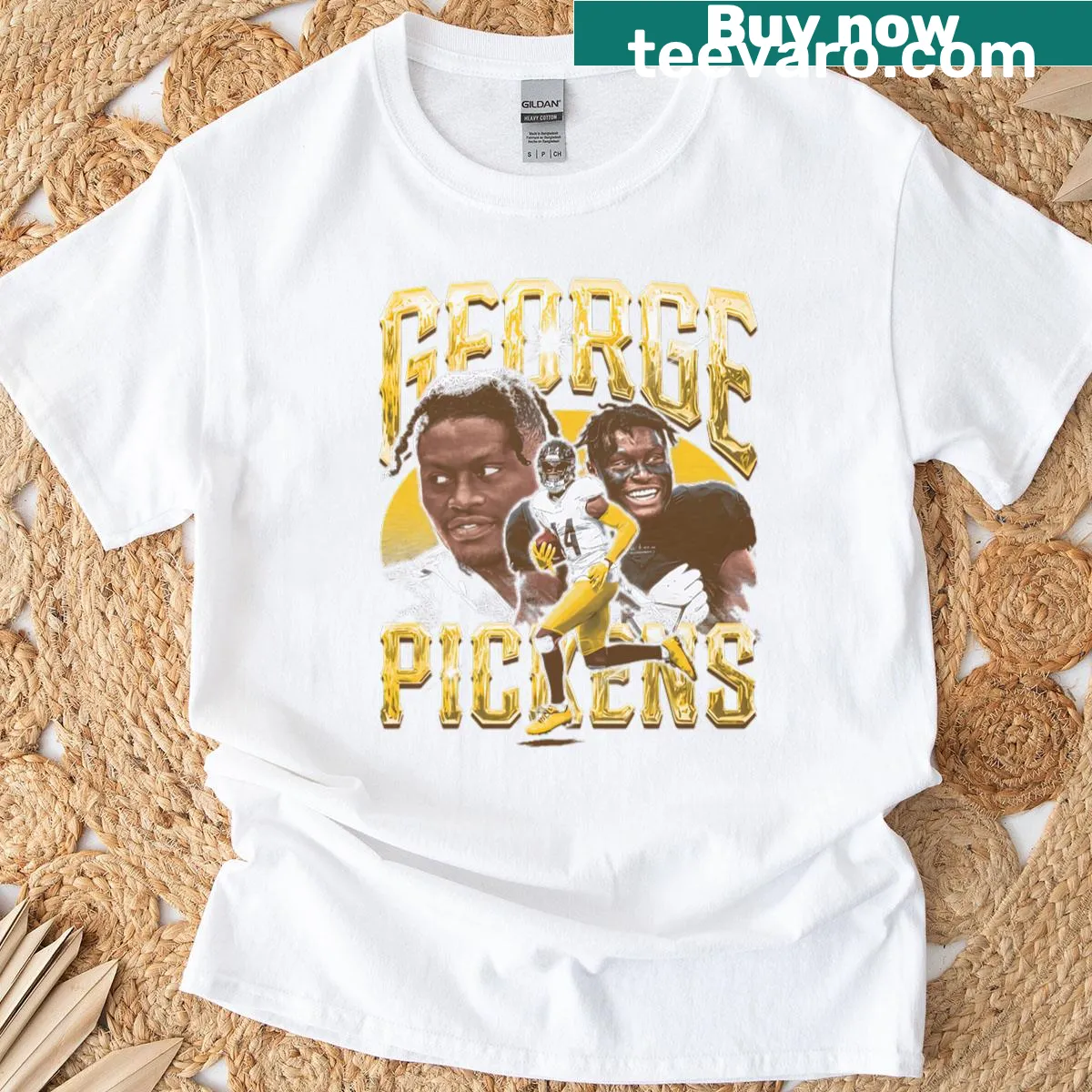 Vintage-style T-shirt featuring George Pickens for Pittsburgh football fans. — on a men's t-shirt