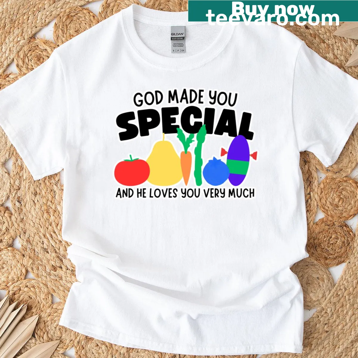 Inspirational T-shirt with 'God Made You Special' text design. — on a men's t-shirt