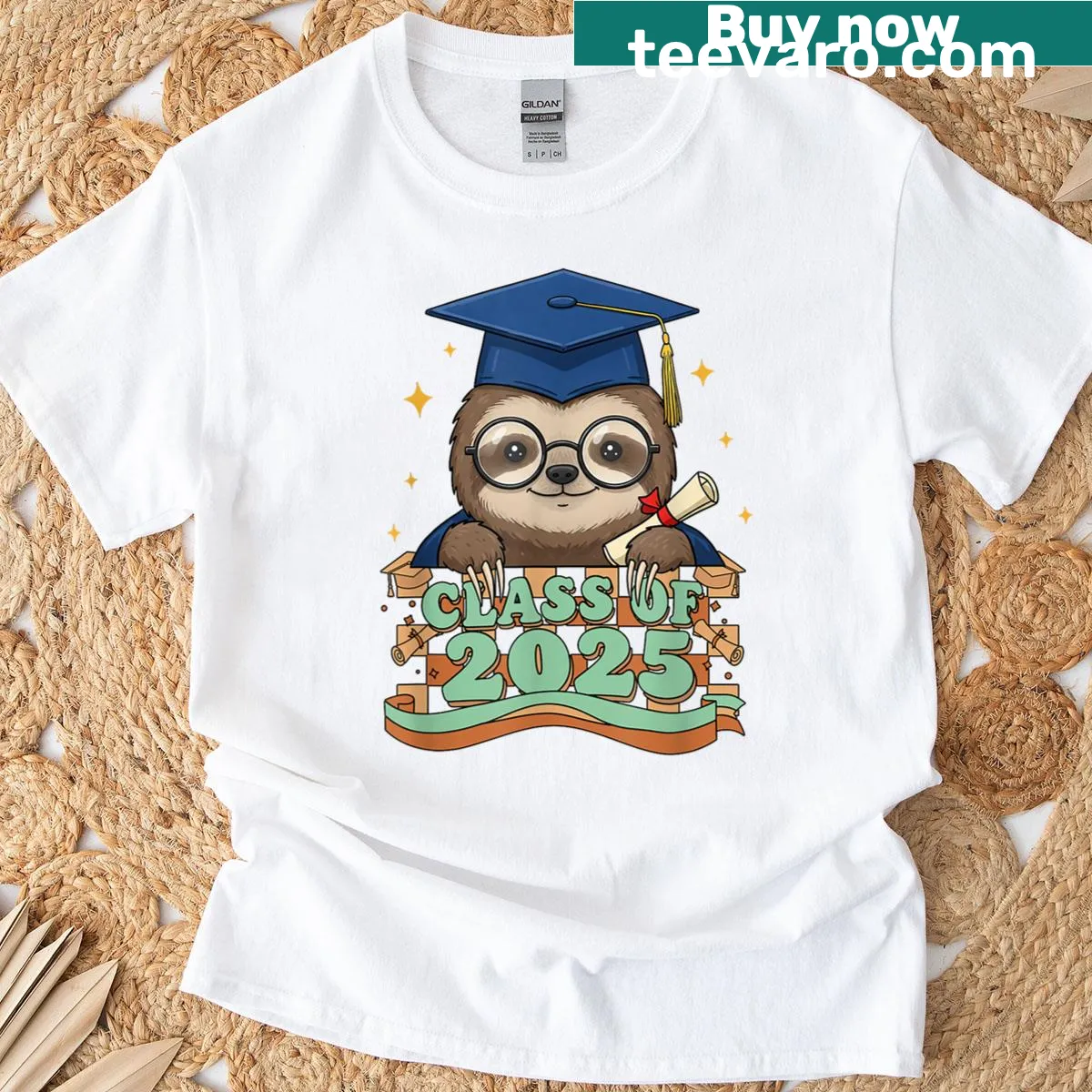 Sloth graphic celebrating Class of 2025 on a graduation T-shirt — on a men's t-shirt