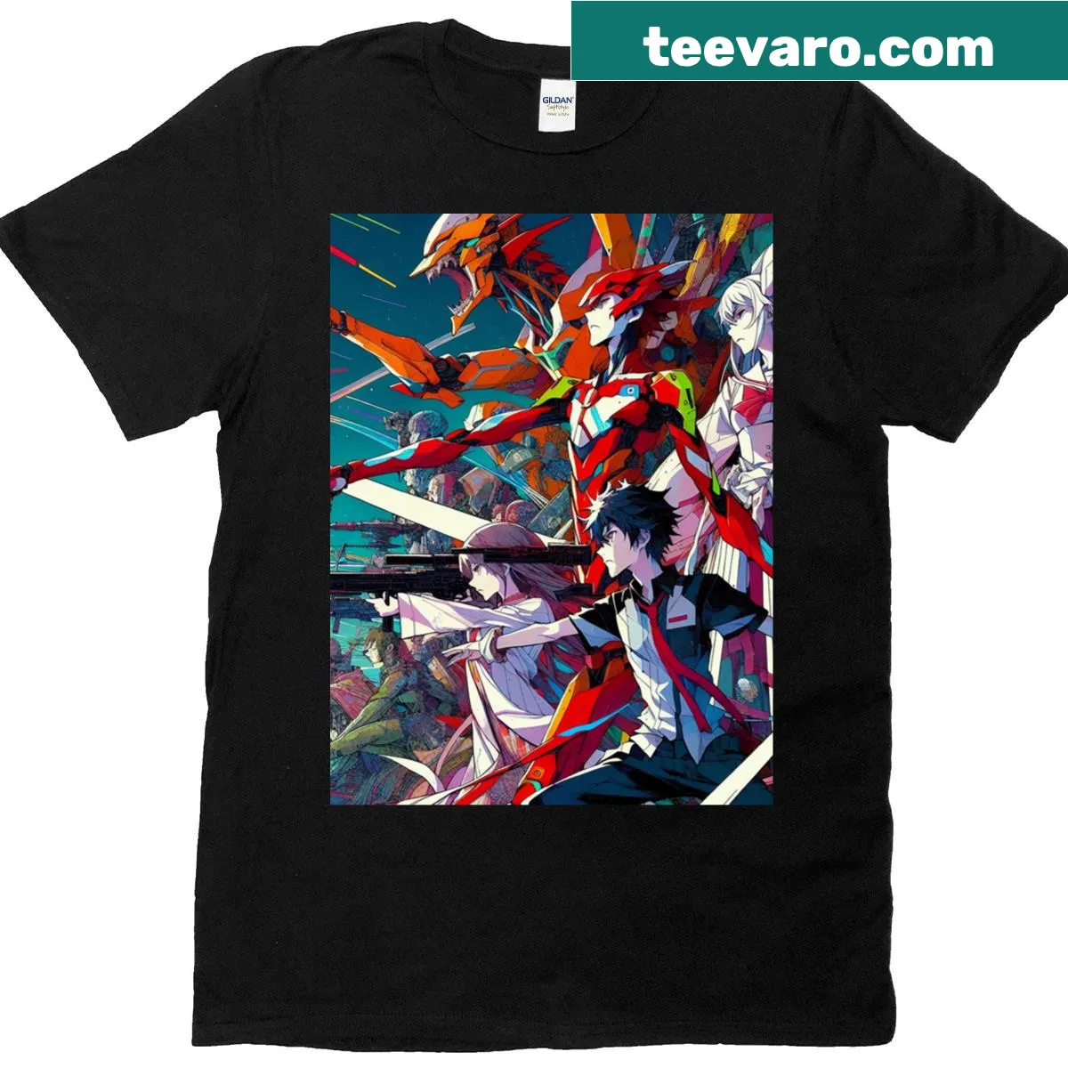 Graphic T-shirt featuring Guardians Of The Neon Battlefront design — on a men's t-shirt