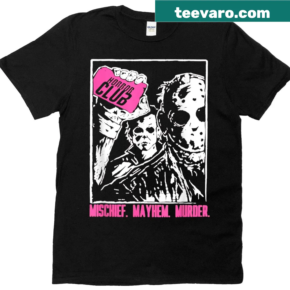 Funny horror parody t-shirt with playful imagery and text — on a men's t-shirt