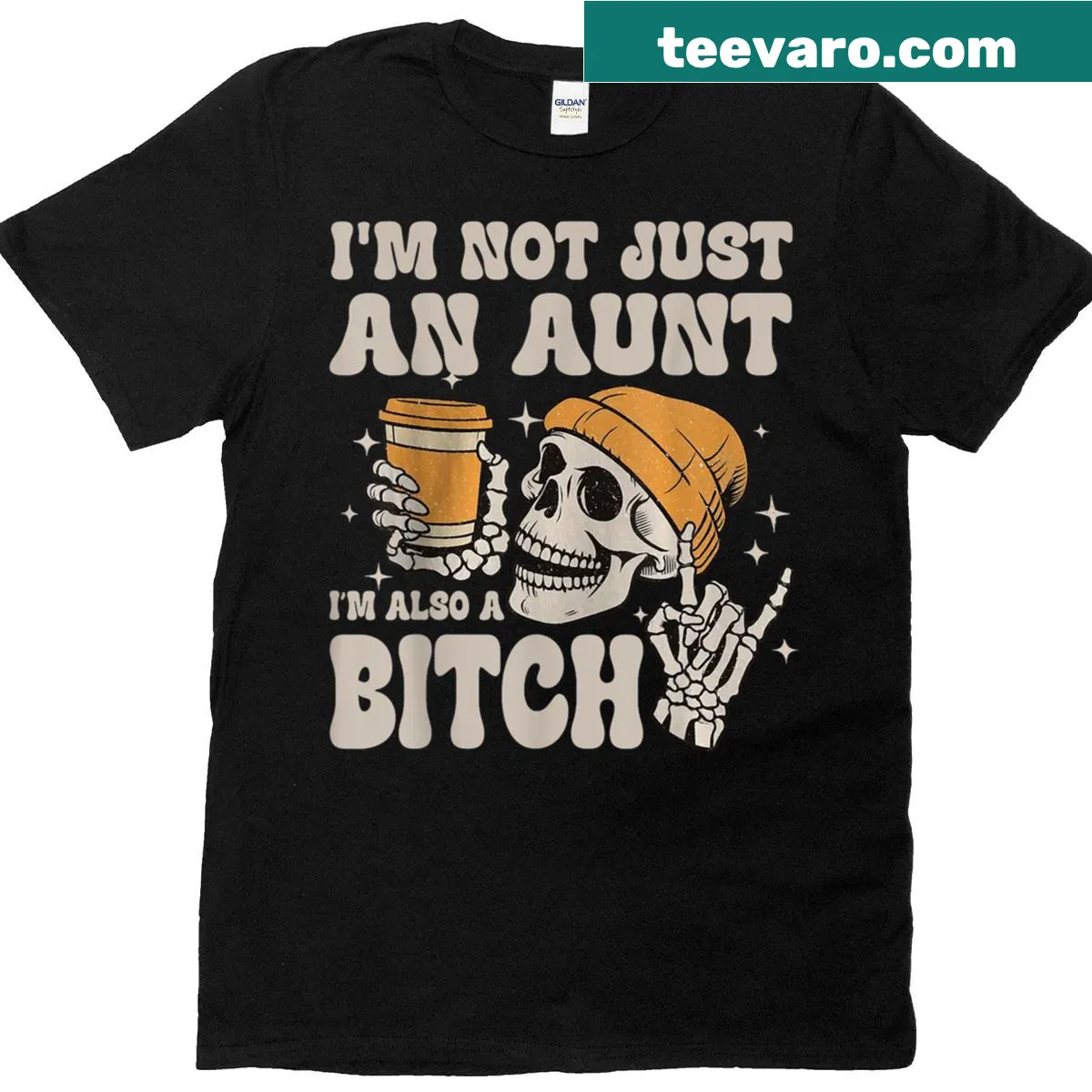 Funny t-shirt with skeleton graphic and humorous text for aunt — on a men's t-shirt